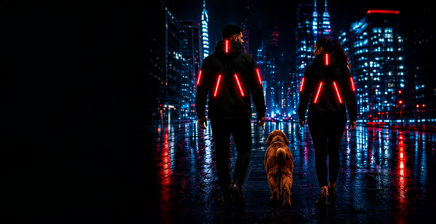 Godacell Lumen Jacket illuminated after dark, desktop hero