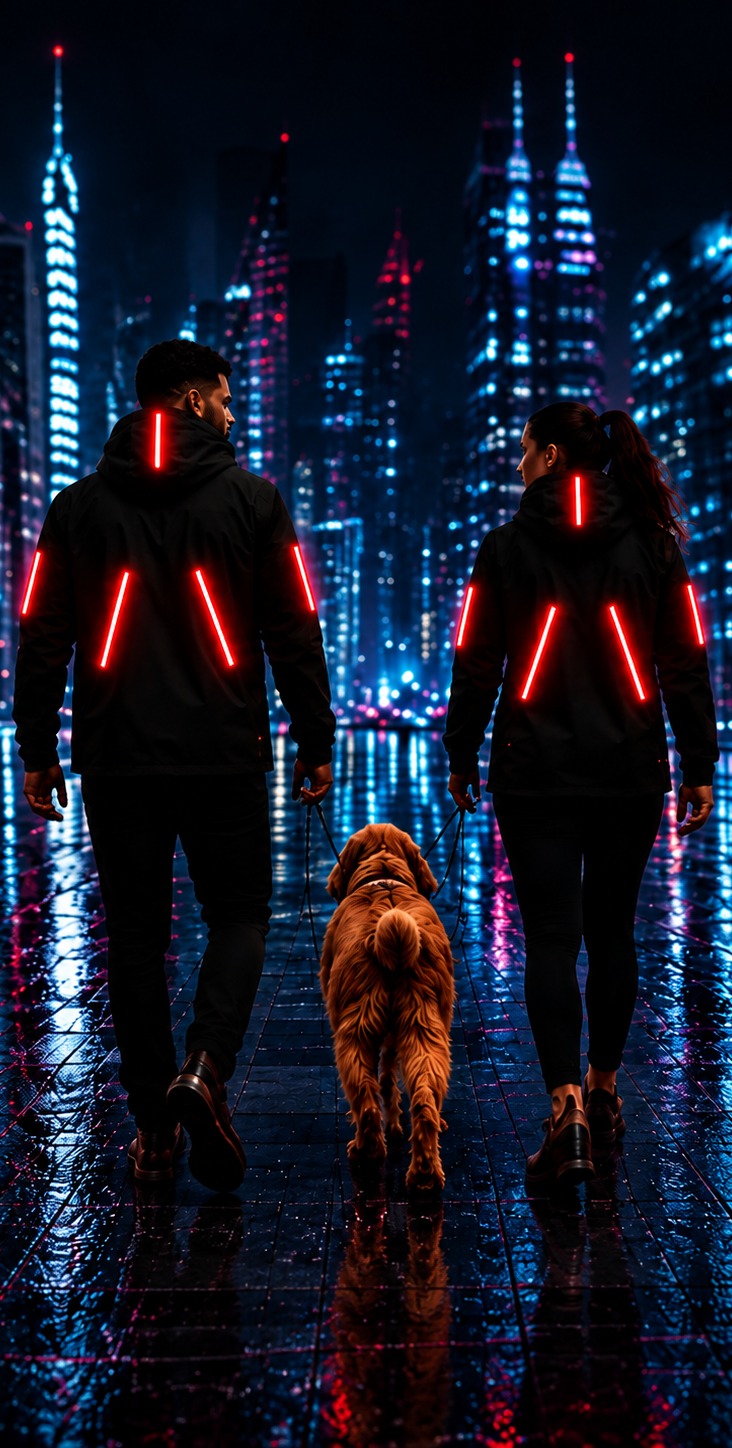 Godacell Lumen Jacket illuminated after dark, mobile hero